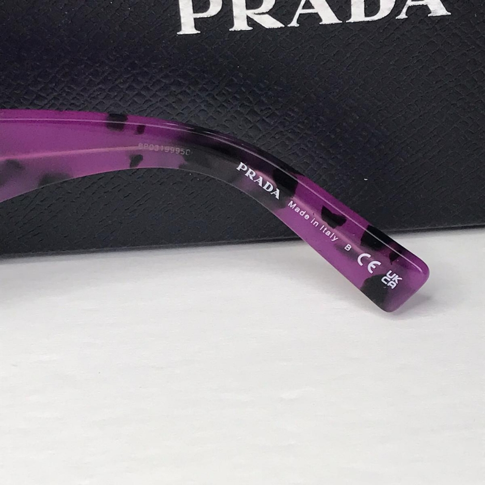 New- 💯 - Original PRADAAcetate Symbole Sunglasses SPR 23Y Slate Grey Pur - Picture 15 of 15